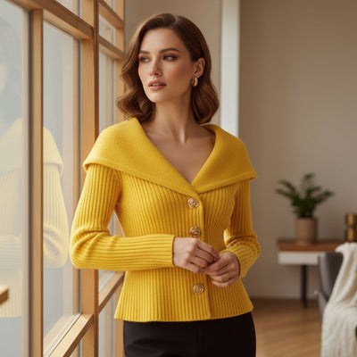 Salomé™ | Cardigan col large en maille chic